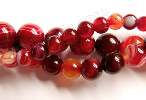 Mixed Dark Red Sardonix Agate  -  Smooth Round Beads  15"