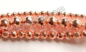 Bight Rose Gold Hematite A  -  Faceted Round 15"