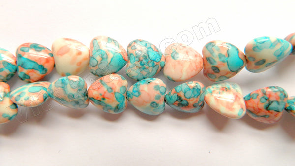 Peach Turquoise Fusion Magnesite  -  Puff Heart Beads   16"