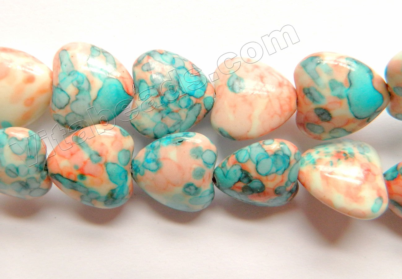 Peach Turquoise Fusion Magnesite  -  Puff Heart Beads   16"