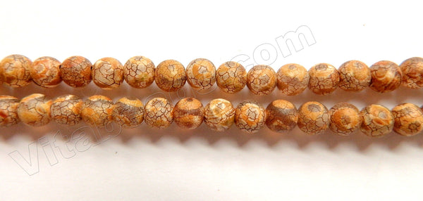 Frosted Bright Brown Tibetan Agate Eye Design  -  Smooth Round Beads  15"