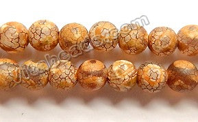 Frosted Bright Brown Tibetan Agate Eye Design  -  Smooth Round Beads  15"