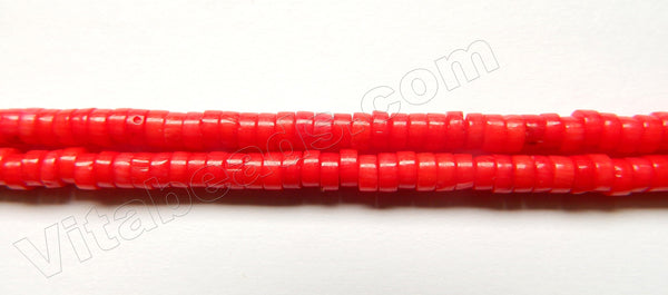 Red Bamboo Coral  -  Small Heishi Beads  16"