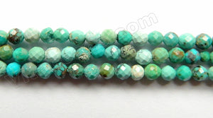 Natural Blue Green Chinese Turquoise A  -  Small Faceted Round 15"