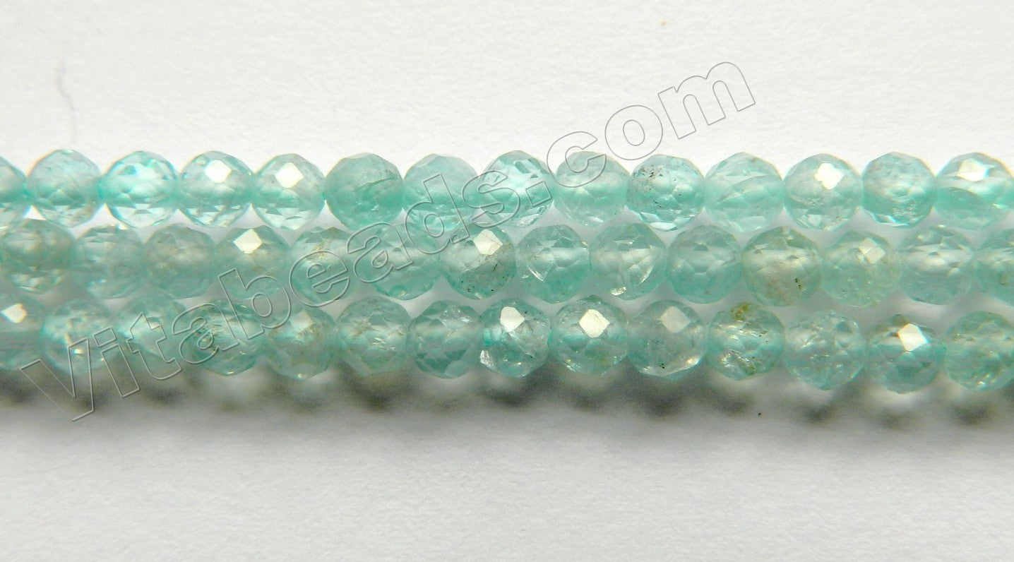 Natural Clear Aquamarine AAA  -  Small Faceted Round Beads  15"