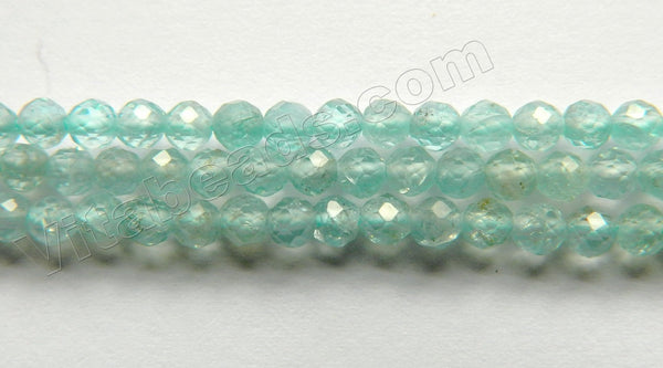 Natural Clear Aquamarine AAA  -  Small Faceted Round Beads  15"