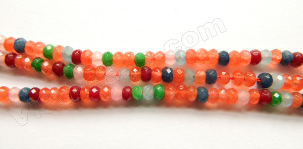 Mixed Orange Blue Jade  -  Small Faceted Rondel  14"