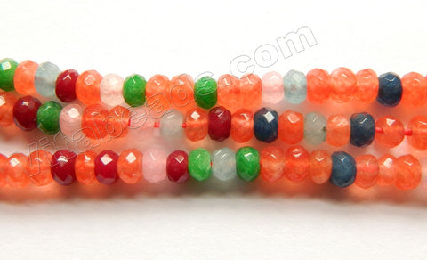 Mixed Orange Blue Jade  -  Small Faceted Rondel  14"