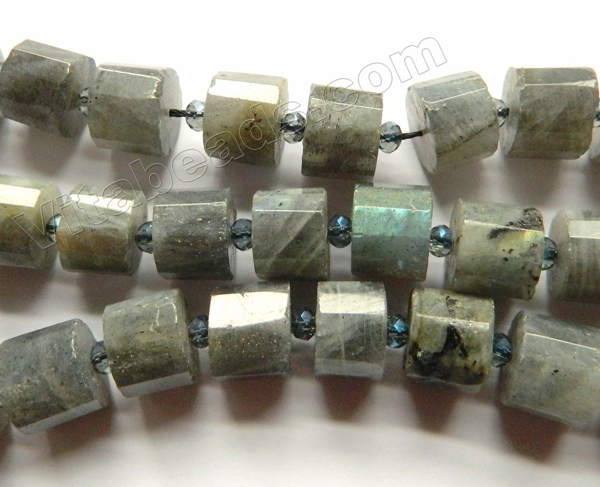 Labradorite AA  -  Faceted Cylinder w/ Spacers 15"