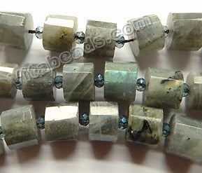 Labradorite AA  -  Faceted Cylinder w/ Spacers 15"