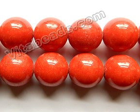 Sardines Co-ral Red Mashan Jade Solid  -  Big Round Beads  16"