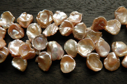 Fresh Water Pearl  -  Pink Peach Side Drilled Flat Drops 15"