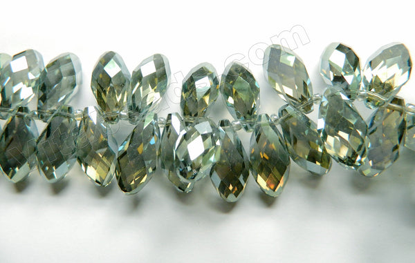 Mystic Green Grey Crystal  -  Big Faceted Long Teardrops  6"