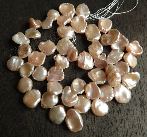 Fresh Water Pearl  -  Pink Peach Side Drilled Flat Drops 15"