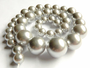 MOP Shell Pearl  -  Grey -  Graduated Smooth Round Beads 16"