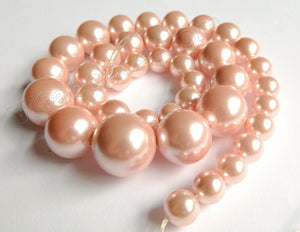 MOP Shell Pearl  -  Peach  -  Graduated Smooth Round Beads 16"