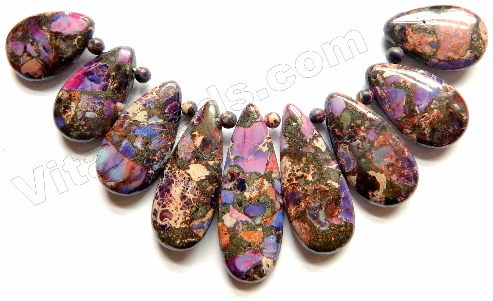 Purple Prase Pyrite Impression Jasper 9pc Long Drop Pendant Set