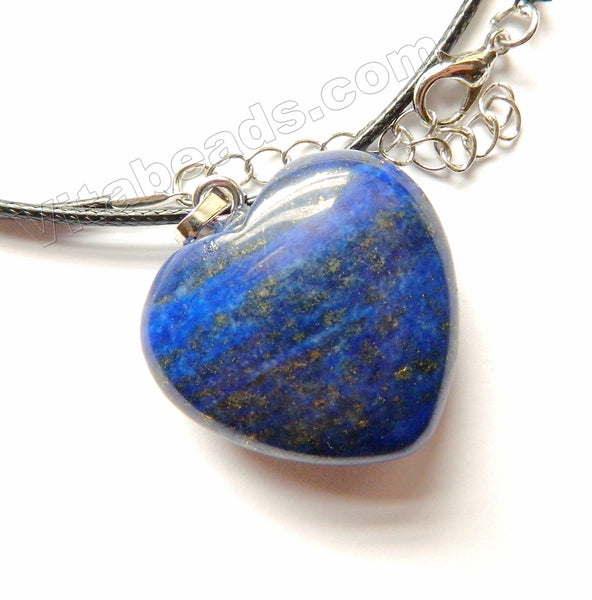Lapis Lazuli  -  Thick Puff Heart Pendant w/ Black Wire Necklace 18-20"
