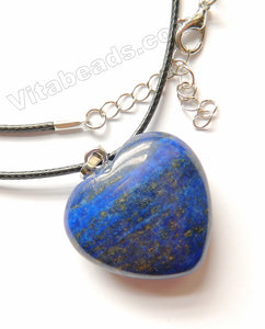 Lapis Lazuli  -  Thick Puff Heart Pendant w/ Black Wire Necklace 18-20"