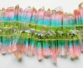 3-Colored Rainbow Crystal Natural -  Graduated 6 Side Long Prisms  16"
