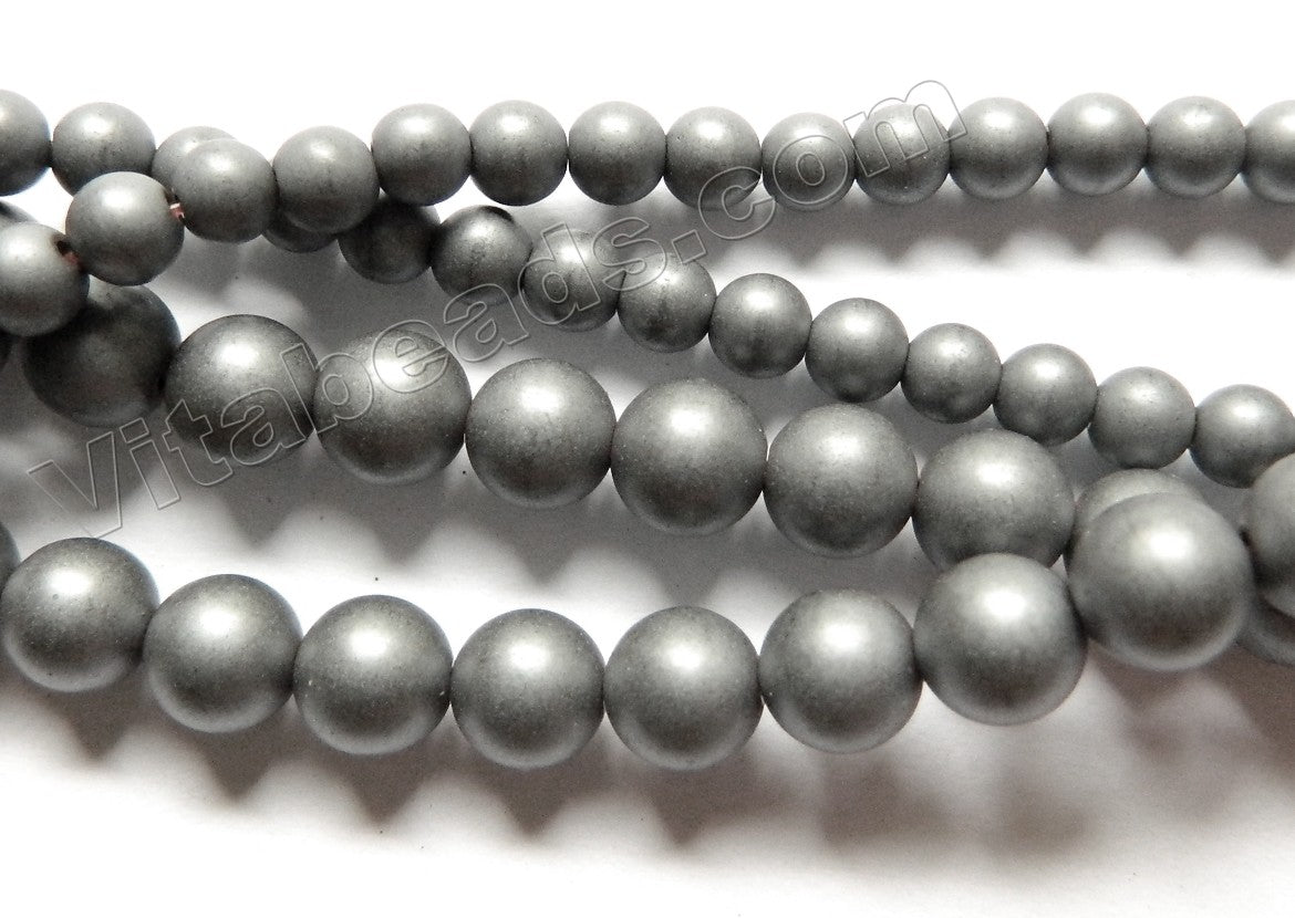 Matte Grey Hematite  -  Smooth Round Beads  16"