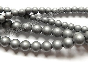 Matte Grey Hematite  -  Smooth Round Beads  16"