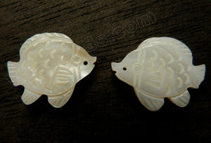 Cream White MOP Shell  Carved Fish Pendant, Charm