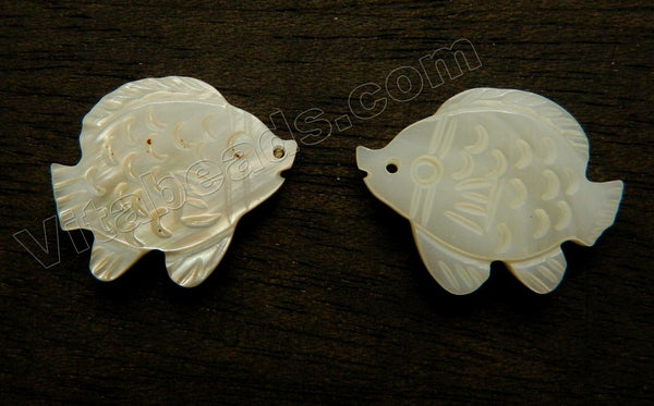 Cream White MOP Shell  Carved Fish Pendant, Charm