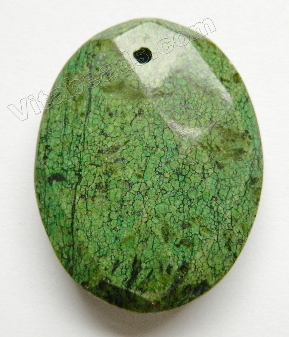 Faceted Pendant - Oval Green Chrysacolla