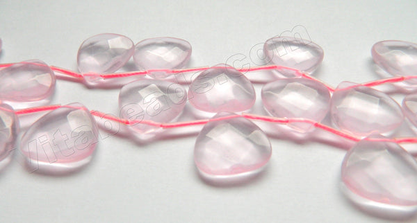 Frosted Pink Quartz  -  20mm Faceted Flat Briolette