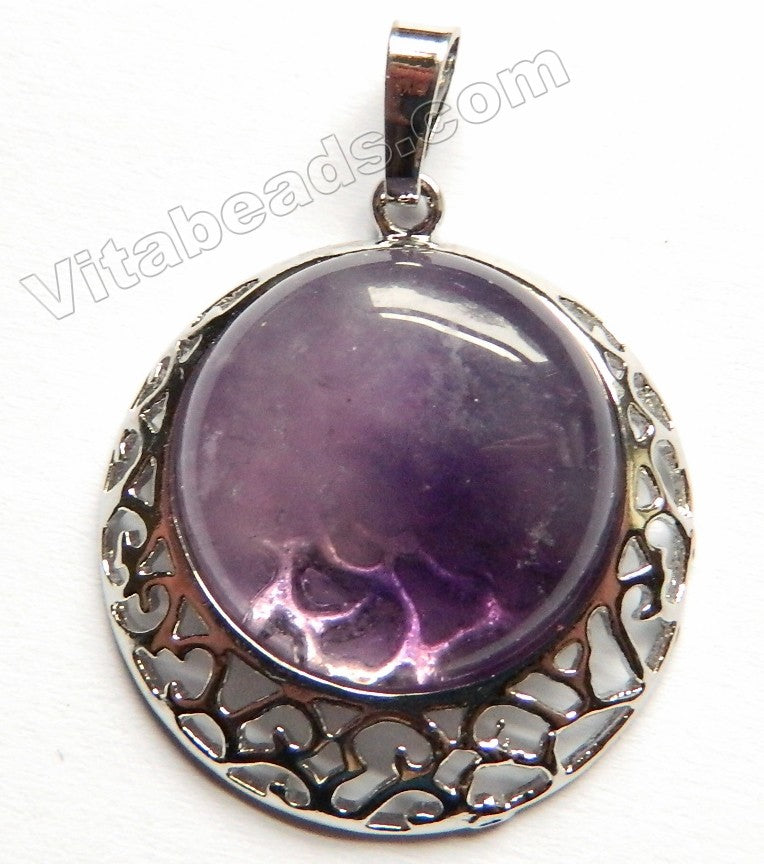 Light Amethyst - Smooth Round Pendant w/ Silver Bail Setting