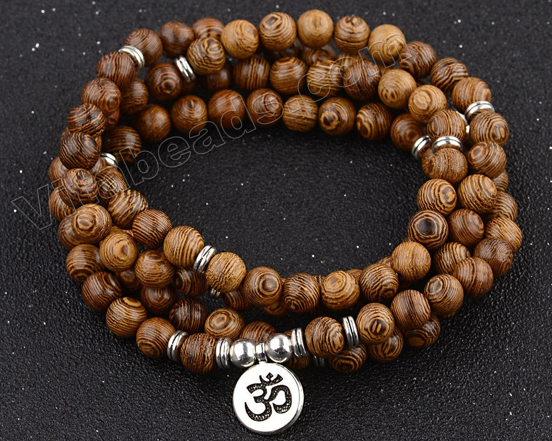   Sandal Wood  -  108 Mala Beads Bracelet, Necklace  38"   w/ "Namaste" Coin Charm