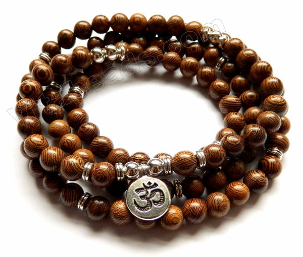   Sandal Wood  -  109 Mala Beads Bracelet, Necklace  38"   w/ "Namaste" Coin Charm