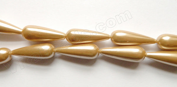 Gold Sea Shell Pearl  -  Smooth Long Drops  16"