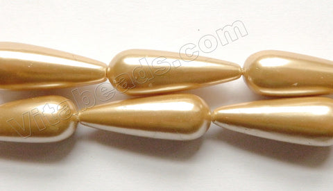Gold Sea Shell Pearl  -  Smooth Long Drops  16"