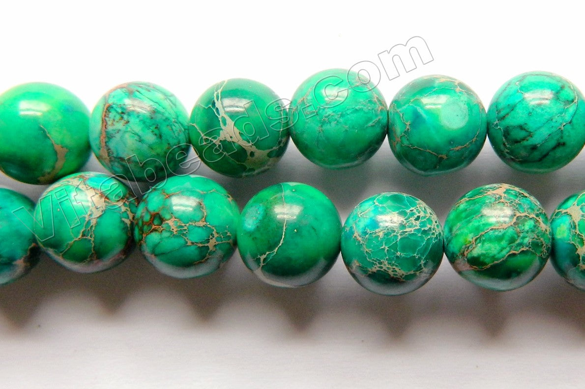Emerald Impression Jasper A  -  Smooth Round Beads  16"