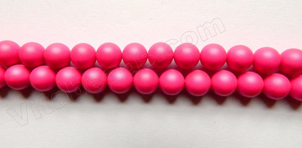 Frosted Deep Fuchsia Shell Pearl  -  Smooth Round Beads 16"