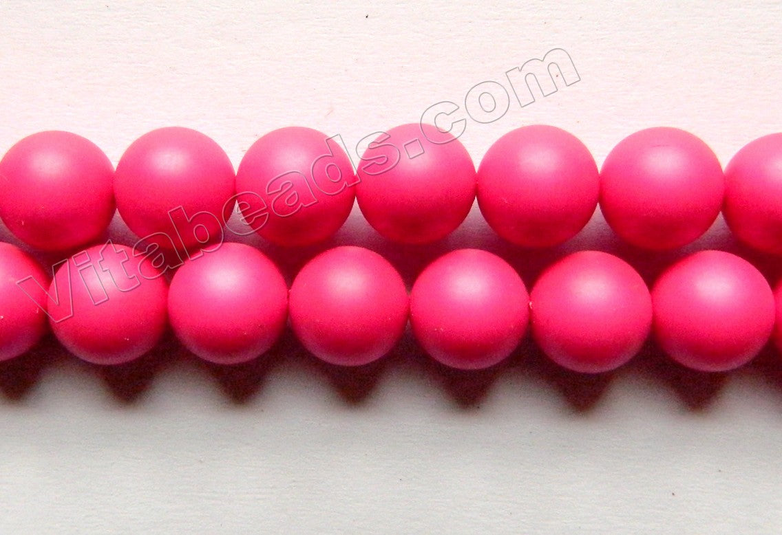 Frosted Deep Fuchsia Shell Pearl  -  Smooth Round Beads 16"