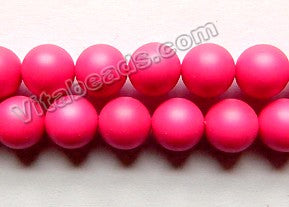 Frosted Deep Fuchsia Shell Pearl  -  Smooth Round Beads 16"