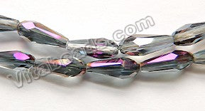  Mystic Purple Grey Peacock Crystal  -  Faceted Long Drops 14"