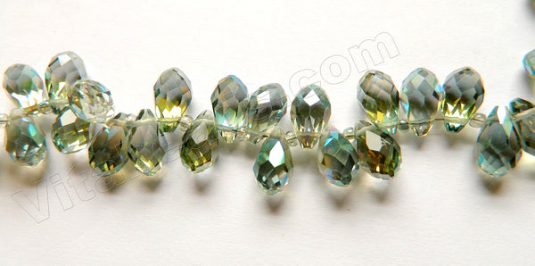 Mystic Green Yellow Peacock Crystal  -  Faceted Long Teardrops  8"