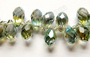 Mystic Green Yellow Peacock Crystal  -  Faceted Long Teardrops  8"
