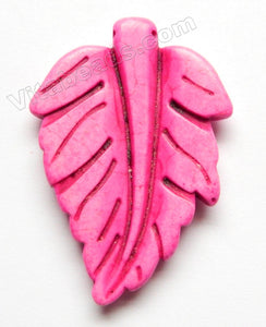 Synthetic Turquoise - Fuchsia Hot Pink Leaf Pendant