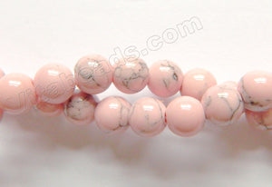 Light Pink Turquoise w/ Matrix  -  Smooth Round Beads  15"