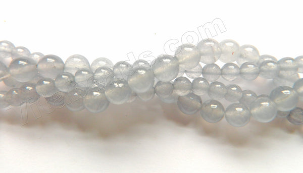 Light Blue Grey Transparent Iolite Jade  -  Smooth Round Beads  15"