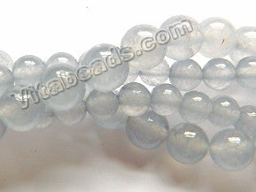 Light Blue Grey Transparent Iolite Jade  -  Smooth Round Beads  15"