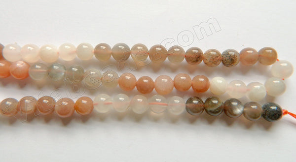 Grey Pink White Moonstone Rainbow Mixed AAA  -  Smooth Round Beads  15"