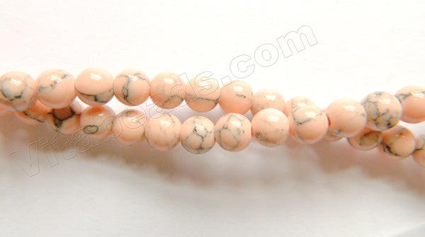 Light Yellow Peach Turquoise w/ Matrix  -  Smooth Round Beads  15"