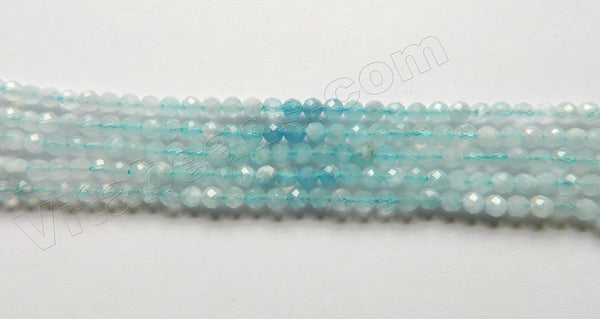 Blue Rainbow Aquamarine Natural AAA  -  Small Diamond Cut Faceted Round  15.5"