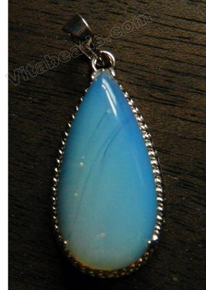 Smooth Long Teardrop Pendant w/ Bail &. Setting   Synthetic White Opal